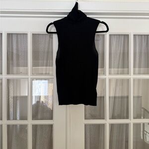 Soft Goat Sleeveless Black Turtleneck Knit Top